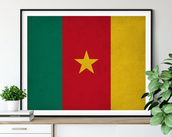 Cameroon Flag Art, Cameroon Flag Print, Flag Poster, Country Flags, Flag Painting, Africa Wall Decor, African Gifts, Flag Wall Art