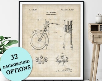 Motorcycle Shock Absorber Patent Print - Customizable Motorcycle Parts Blueprint Plan, Biker Gift, Motorcycle Art Poster, Garage Wall Decor