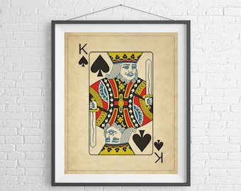 King of Spades, Playing Card Art, Game Room Decor, Game Room Art, Poker Gifts, Gambling Gift, Office Wall Art, Man Cave Art, Bar Decor