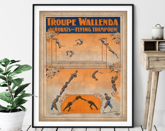 1905 Vintage Flying Wallendas Print - Antique Circus Poster, Retro Circus Wall Art, Circus Print, Acrobat Art, Circus Print, Trapeze Art