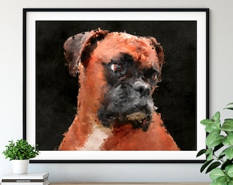 Boxer Print, Boxer Art, Boxer Gifts, Dog Portrait, Cute Pet Oil Painting, Dog Lover Gift, Dog Decor, Dog Mom, Dad Wall Art, Living Room