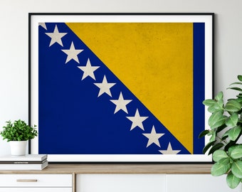 Bosnia & Herzegovina Flag Print, Bosnia Flag Art, Moving Gift, Housewarming Gift, Vintage Flag Wall Art, Bosnia Herzegovina Print, Balkans