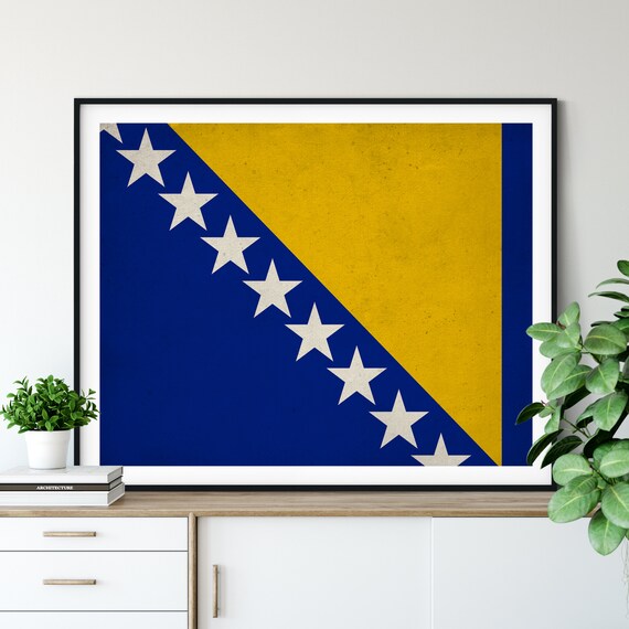 Bosnien & Herzegowina Flagge Druck, Bosnien Flagge Kunst, bewegende  Geschenk, Housewarminggeschenk, Vintage Flagge Wandkunst, Bosnien-Herzegowina  Druck, Balkan - .de