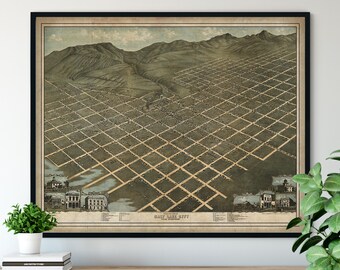 1870 Salt Lake City Utah Birds Eye View Print - Vintage Map Art, Antique Street Map Print, Aerial View Poster, Historical Art, UT Wall Art