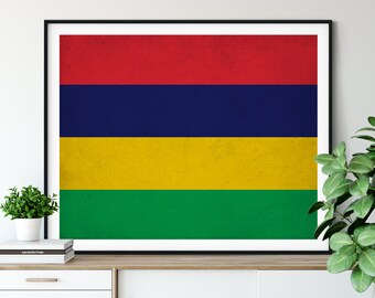 Mauritius Flag Print, Mauritius  Flag Art, Mauritius Gifts, Flag Poster, Housewarming Gift, Mauritius Art, Home Office Art, Vintage Flags