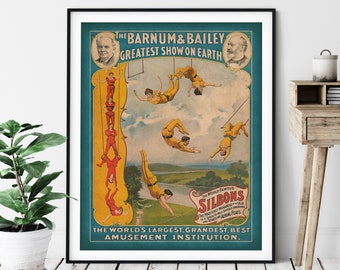 1896 Vintage Barnum & Bailey Print - Antique Circus Poster, Circus Art, Retro Circus Wall Art, Circus Print, Acrobat Art, Circus Print, Gift