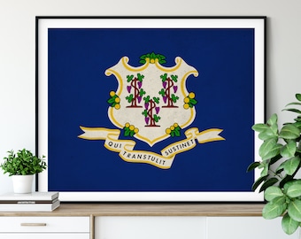 Connecticut Flag Art, Connecticut Flag Print, CT State Flag Poster, Vintage Flag, Connecticut Art, Connecticut Gift, Rustic Home Office Art