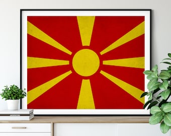 Macedonia Flag Art, Macedonia Flag Print, Flag Poster, Country Flags, Flag Painting, Flag Poster, Housewarming Gift, New Home Gift Ideas