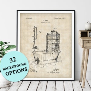 Bathtub Shower Patent Print: Customizable Bathroom Wall Art