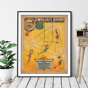 1898 Vintage Trapeze Artist Print - Antique Circus Poster, 3 Ring Circus Art, Retro Circus Wall Art, Circus Print, Acrobat Art, Circus Print