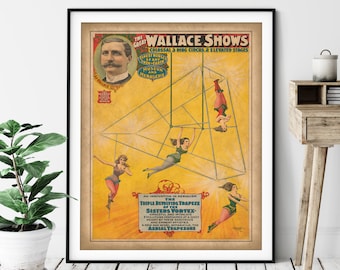 1898 Vintage Trapeze Artist Print - Antique Circus Poster, 3 Ring Circus Art, Retro Circus Wall Art, Circus Print, Acrobat Art, Circus Print