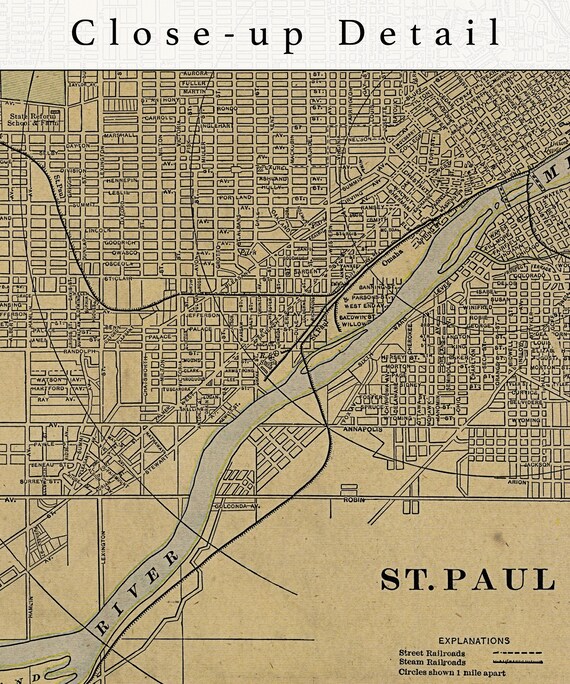 St. Paul Minnesota Map Art Print Poster Artwork Vintage Wall Decor Home &  Gift