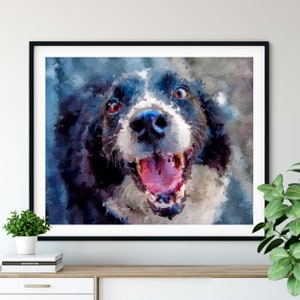 Black White Border Collie Print, Border Collie Art, Collie Gifts, Dog Portrait, Pet Oil Painting, Dog Lover Gift, Living Room Wall Art