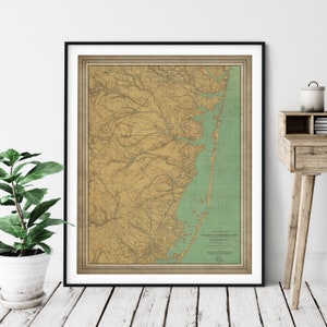 Impression de carte de la baie de Barnegat de 1888, art de la carte vintage, carte ancienne, carte ancienne, impression de la baie de Barnegat, art mural de la côte du New Jersey, carte topographique, cadeau