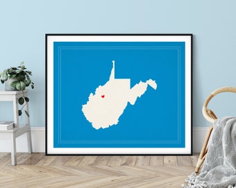 Custom West Virginia State Art, Customized State Map Art, Personalized, West Virginia Art, Heart Map, West Virginia Map, West Virginia Print