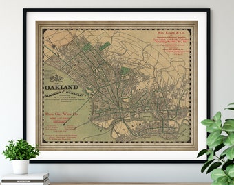 1906 Oakland California Map Print, Vintage Map Art, Antique Map Wall Art, Oakland Map, Old Maps, Alameda Map, Berkeley Map, California Gifts