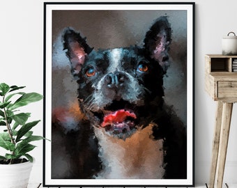 Boston Terrier Print, Boston Terrier Art, Boston Terrier Gifts, Dog Portrait, Oil Painting, Dog Lover Gift, Dog Decor, Pet Mom Dad Artwork