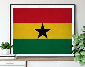 Ghana Flag Print, Ghana Flag Art, Ghana Gifts, Flag Poster, Moving Gift, Vintage Flag Wall Art, West African Gifts, Ghana Art, Ghana Poster