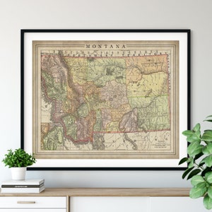 1897 Montana Map Print, vintage Map Art, Antique Map, Old Map, Montana Wall Art, Montana Art, Montana Print, Moving Gift, State County Map