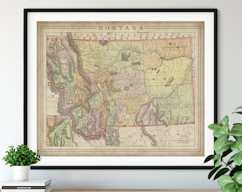 1897 Montana Map Print, Vintage Map Art, Antique Map, Old Map, Montana Wall Art, Montana Art, Montana Print, Moving Gift, State County Map