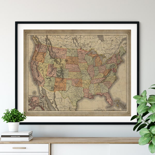 1897 United States Map Print, Vintage USA Map Art, Antique US Map, Old Map Wall Art, Map of America, US Art, United States Art, Patriotic