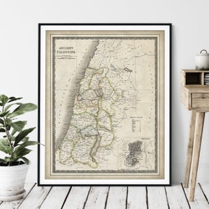 1844 Ancient Palestine Map Print, 12 Tribes of Israel Map, Vintage Biblical Map Art, Antique Jerusalem Map, Old Map, Holy Land, Judaea
