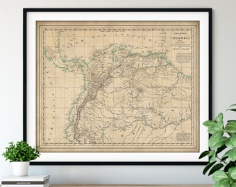 1825 Colombia Map Print - Vintage Map Art, Antique Map, Old Map Poster, Colombian Wall Art, History Buff Gift, History Teacher, Colombia Art