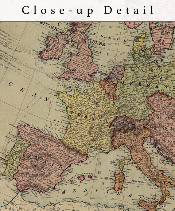 1897 Europe Map Print: Vintage European Wall Art - Spain, France