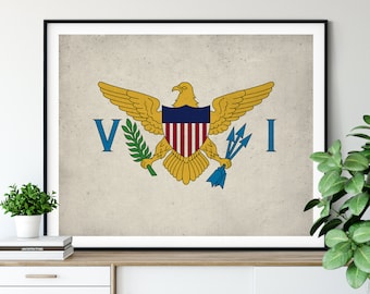 US Virgin Islands Flag Art, Flag Print, Vintage Flag Poster, Flag Painting, United States Virgin Islands Print, Housewarming Gift