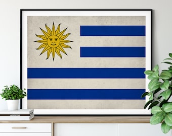 Uruguay Flag Art,  Uruguay Flag Print, Flag Poster, Country Flags, Flag Poster, Gifts, Wall Art, Flag Painting, Wall Decor, Industrial Art