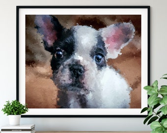 French Bulldog Print, Black & White French Bulldog Art, Frenchie Gifts, Dog Portrait, Pet Oil Painting, Dog Lover Gift, Dog Mom Wall Art