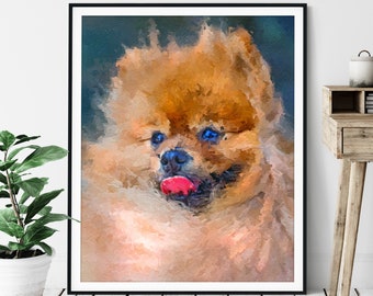 Pomeranian Print, Pomeranian Art, Pomeranian Gifts, Dog Portrait, Cute Pet Oil Painting, Dog Lover Gift, Dog Decor, Dog Mom, Dad Wall Art