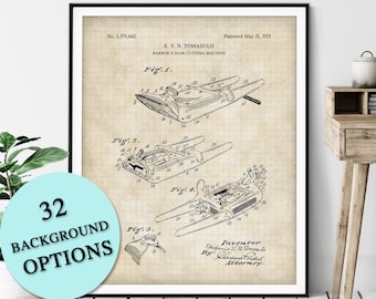 Barber Hair Cutting Machine Patent Print - Customizable Electric Razor Blueprint Plan, Stylist Gift, Bathroom Art Poster, Salon Wall Decor