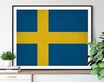 Sweden Flag Art, Sweden Flag Print, Swedish Flag Poster, Country Flags, Vintage Flag Wall Art, Minimalist, Gifts, Sweden Art, Swedish Poster