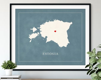 Custom Estonia Map Art - Heart Over ANY City - Customized Country Map Silhouette, Personalized Gift, Hometown Love Print, Travel Heart Map