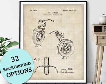 Motorcycle Front End Patent Print - Customizable Motorcycle Parts Blueprint, Biker Gift, Motorcycle Art Poster, Garage Wall Decor, Rider