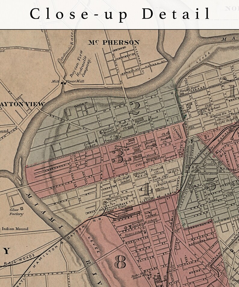 1868 Dayton Ohio Map Print Vintage Map Art Antique Dayton Etsy