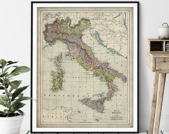 1897 Italy Map Print - Vintage Map Art, Antique Map Wall Art, Old Map Poster, Italian Gift, Sardinia, Corsica, Umbria, Tuscany, Sicily, Rome