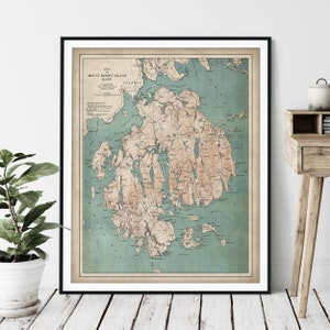 Impression de carte Mount Desert Island 1893 - art de la carte vintage du Maine, carte ancienne, affiche de carte ancienne, parc national d'Acadia, Tremont, Bar Harbor, Eden
