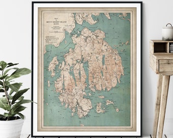 1893 Mount Desert Island Map Print - Vintage Maine Map Art, Antique Map, Old Map Poster, Acadia National Park, Tremont, Bar Harbor, Eden