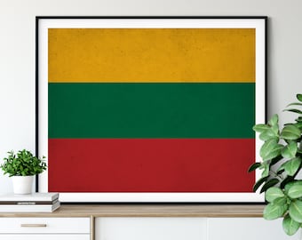 Lithuania Flag Art, Lithuanian Flag Print, Flag Poster, Country Flags, Housewarming Gift, Flag Painting, Office Wall Art, Industrial Art