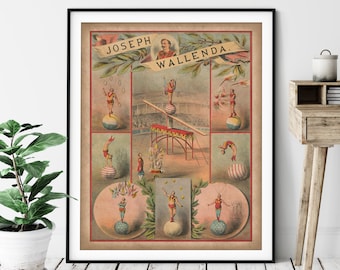 Vintage Stunt Performer Print - Antique Circus Poster, Circus Art, Retro Circus Wall Art, Circus Print, Flying Wallendas, Daredevil, Acrobat