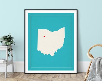 Custom Ohio State Art, Customized State Map Art, Personalized Gift, Ohio Art, Heart Map, Ohio Map, Hometown Love Map, Ohio Print, Silhouette