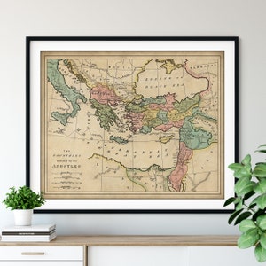 1819 Countries Traveled by the Apostles Map Print - Vintage Christian Map Art, Antique Biblical Map, Old Map Poster, Bible Wall Art