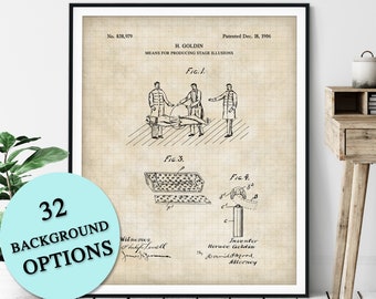 Levitation Stage Illusion Patent Print - Customizable Magician Blueprint Plan, Aspiring Magician Gift, Magic Trick Poster, Magic Art, Poster