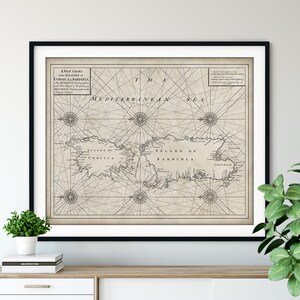 1750 Corse &Sardaigne Carte Print, vintage Italie Map Art, Antique Map Wall Art, Old Map Poster, Sailing Gift, Nautical Chart, Marin