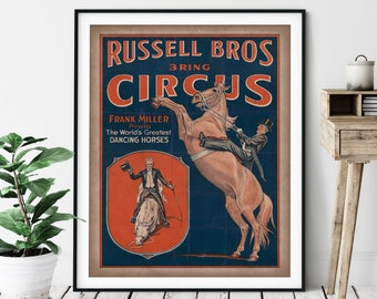 Vintage Circus Print - Antique Circus Poster, 3 Ring Circus Art, Retro Circus Wall Art, Dancing Horses, Equestrian Gift, Horse Wall Decor