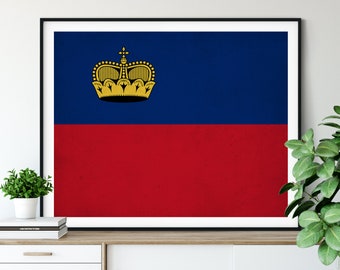 Liechtenstein Flag Art,  Liechtenstein Flag Print, Flag Poster, Country Flags, Gifts, Wall Art, Wall Decor, Flag Painting, Liechtenstein Art