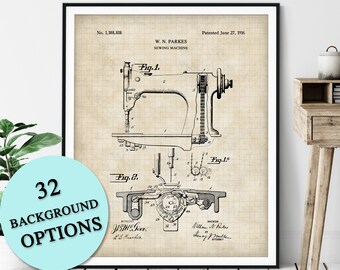 Sewing Machine Patent Print - Customizable Blueprint Plan, Fashion Designer Gift, Dressmaker Art, Seamstress Wall Decor, Tailor Gift