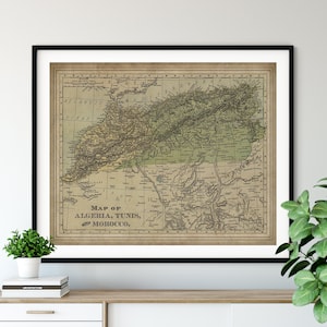 1897 NW Africa Print, vintage Map Art, Antique Map, Old Map, Algeria Map, Morocco Map, Tunis Map, Algerian Art, Moroccan Gift, Africa Map